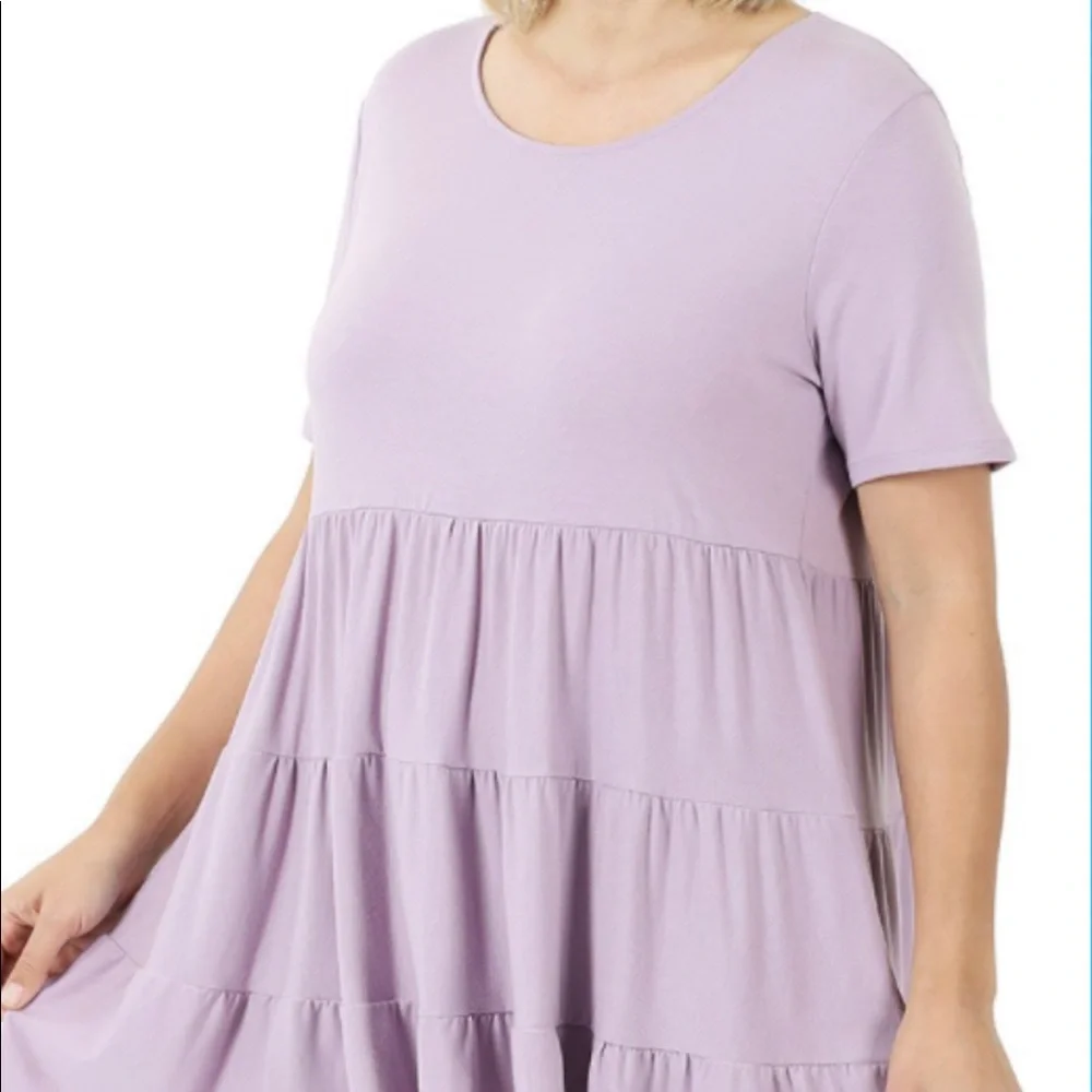 ONLY Sz 1X LEFT - NEW Short sleeve tiered ruffle tunic - lavender - Picture 1 of 2
